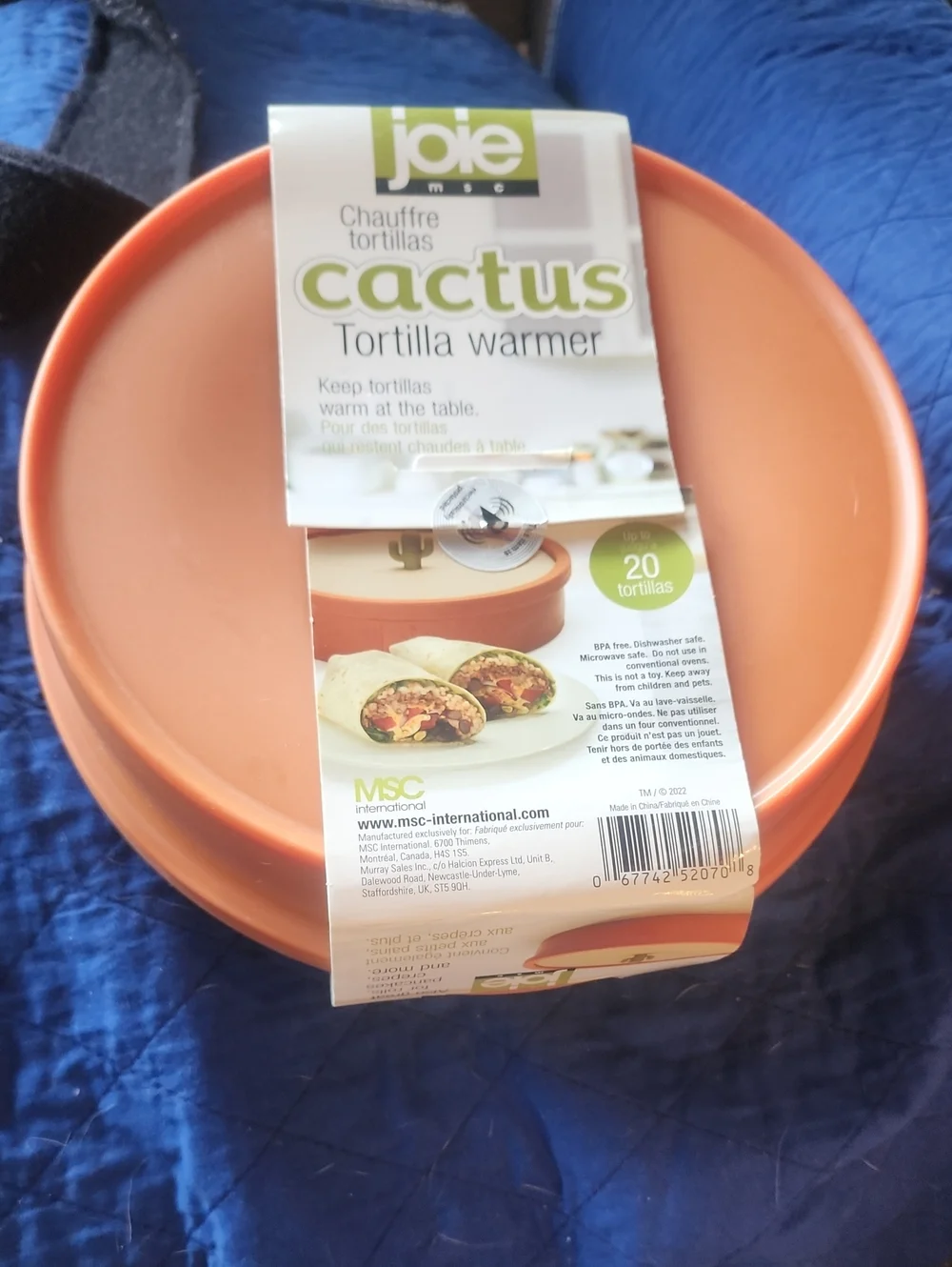 Joie Cactus Tortilla Warmer in Orange and Cream with Green Cactus Handle
